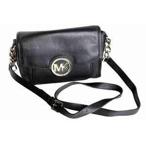 Michael Kors Black Leather Crossbody old Chain Purse Handbag Minimalist 41-17